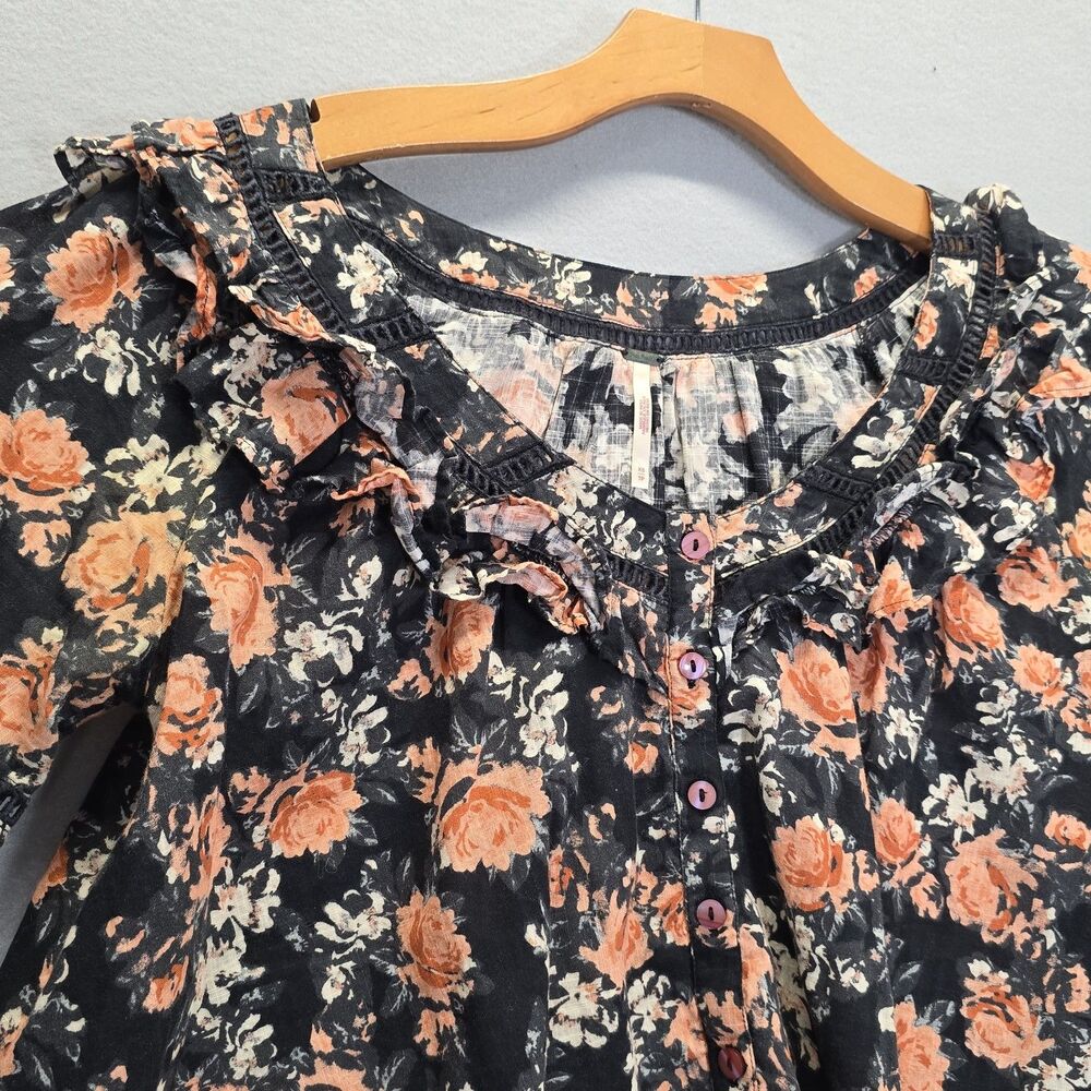 Free People Unreal Love Ruffle Collar Short Sleeve Floral Top Size XS - Picture 3 of 12